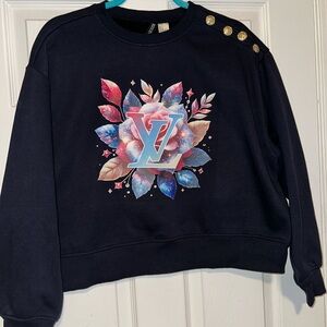 Navy Blue Floral Logo Sweater